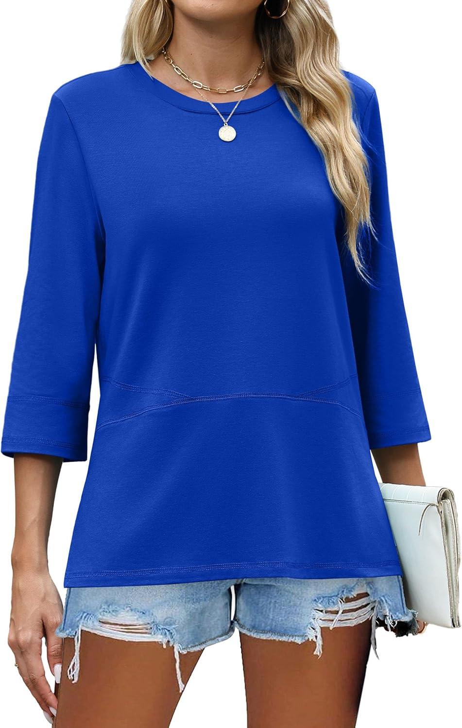 imageXIEERDUO 34 Length Sleeve Tops for Women Business Casual Blouses Slit Side Shirts Blouses Summer Fashion Clothes 2026Royal Blue