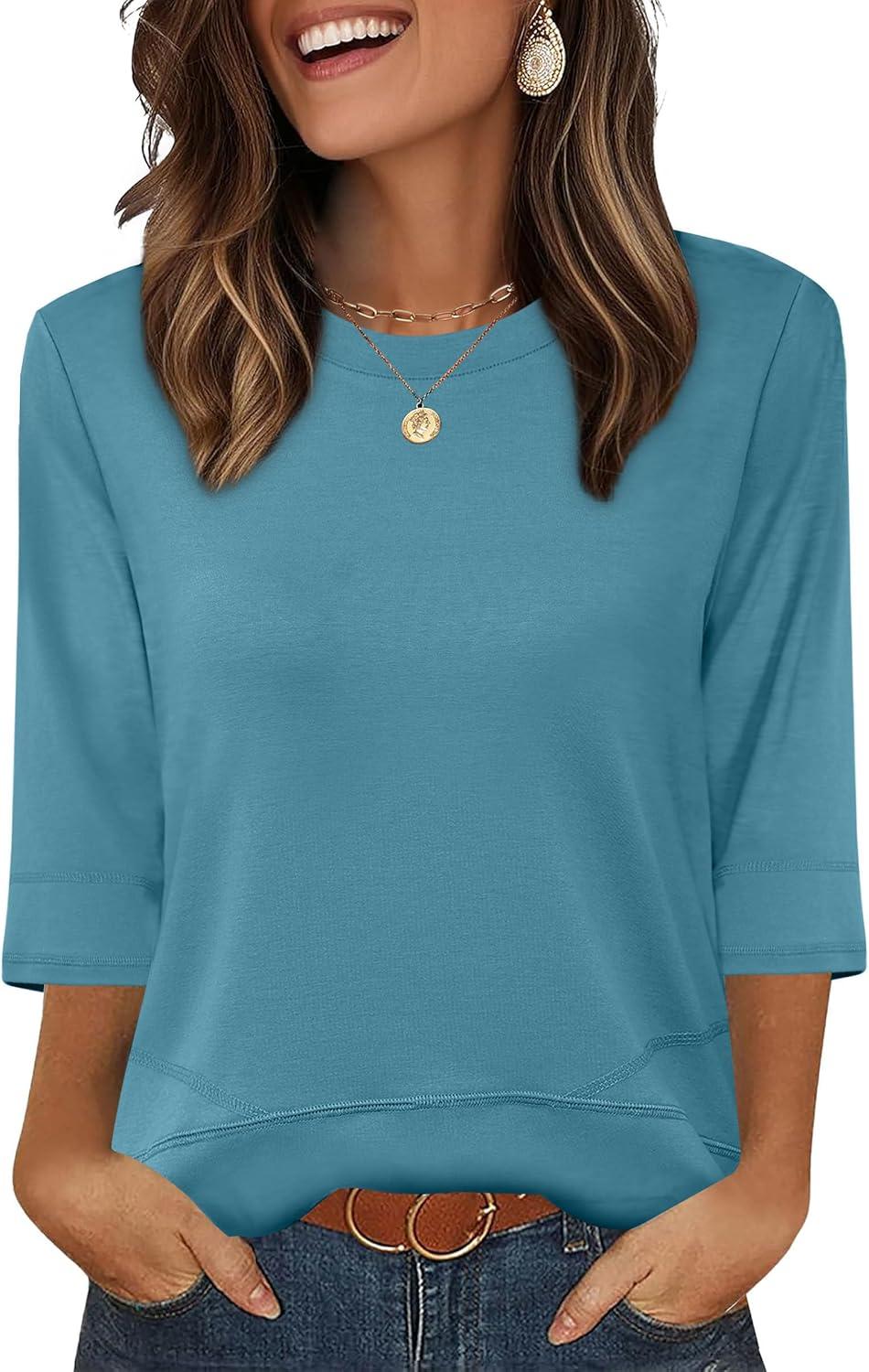 imageXIEERDUO 34 Length Sleeve Tops for Women Business Casual Blouses Slit Side Shirts Blouses Summer Fashion Clothes 2026Turquoise