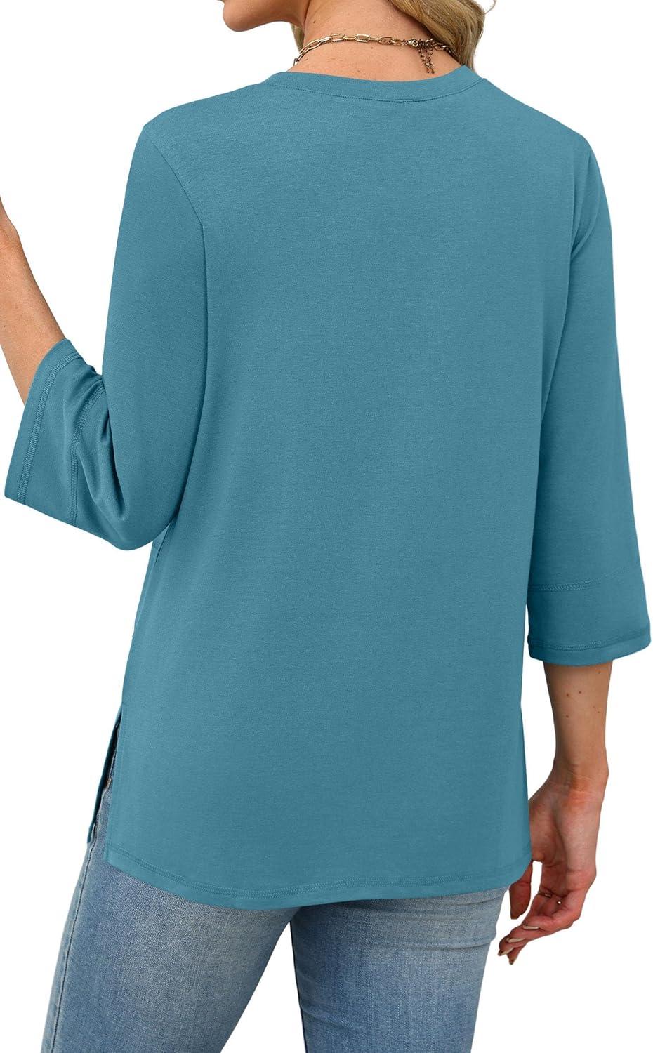 imageXIEERDUO 34 Length Sleeve Tops for Women Business Casual Blouses Slit Side Shirts Blouses Summer Fashion Clothes 2026Turquoise