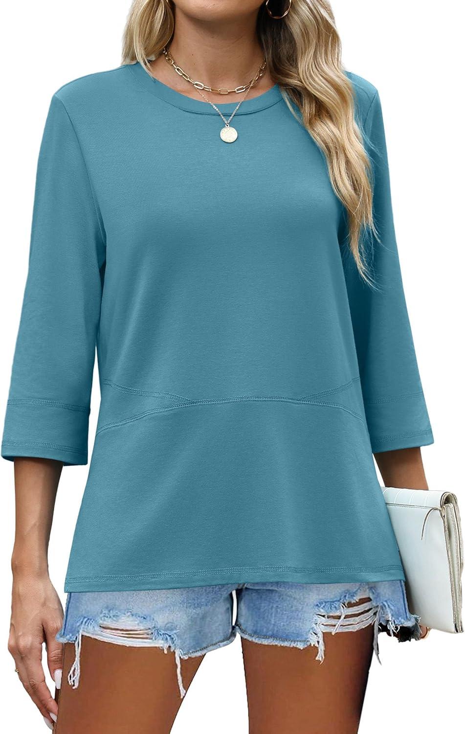 imageXIEERDUO 34 Length Sleeve Tops for Women Business Casual Blouses Slit Side Shirts Blouses Summer Fashion Clothes 2026Turquoise