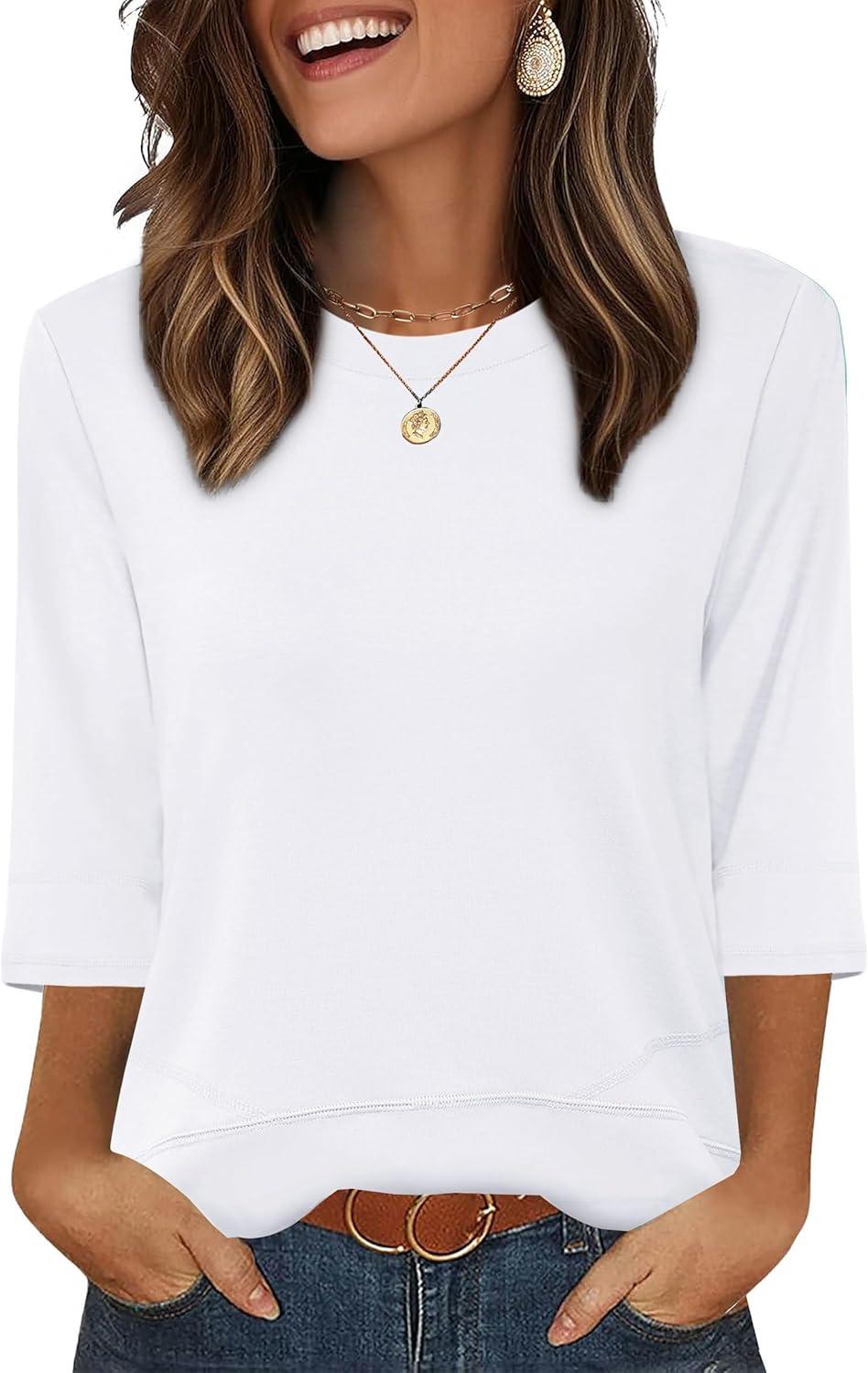 imageXIEERDUO 34 Length Sleeve Tops for Women Business Casual Blouses Slit Side Shirts Blouses Summer Fashion Clothes 2026White