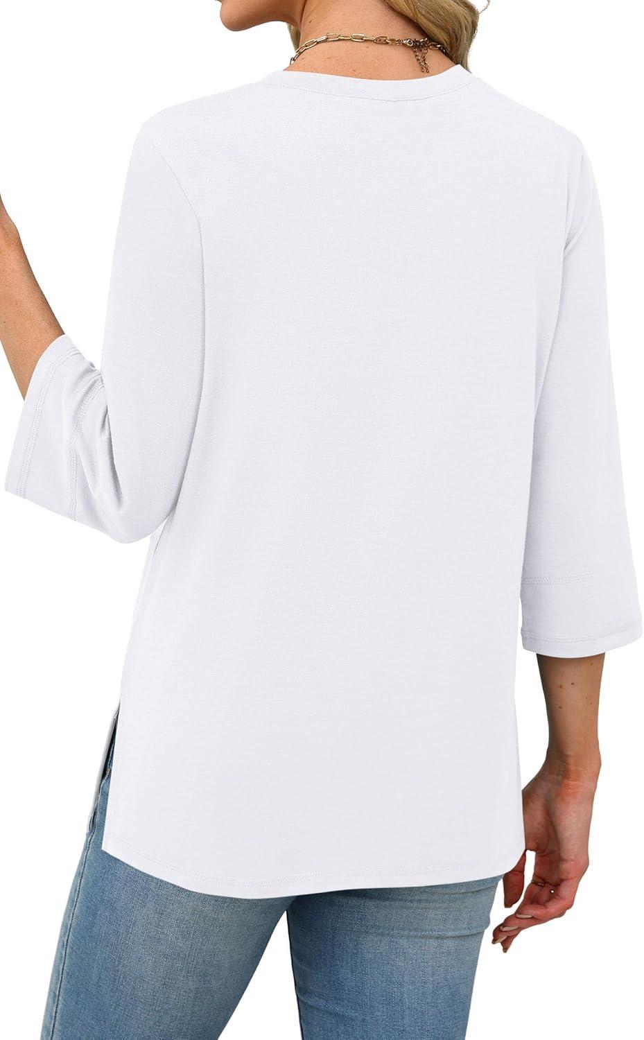 imageXIEERDUO 34 Length Sleeve Tops for Women Business Casual Blouses Slit Side Shirts Blouses Summer Fashion Clothes 2026White