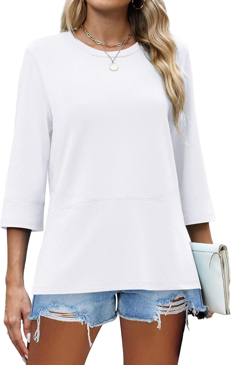 imageXIEERDUO 34 Length Sleeve Tops for Women Business Casual Blouses Slit Side Shirts Blouses Summer Fashion Clothes 2026White