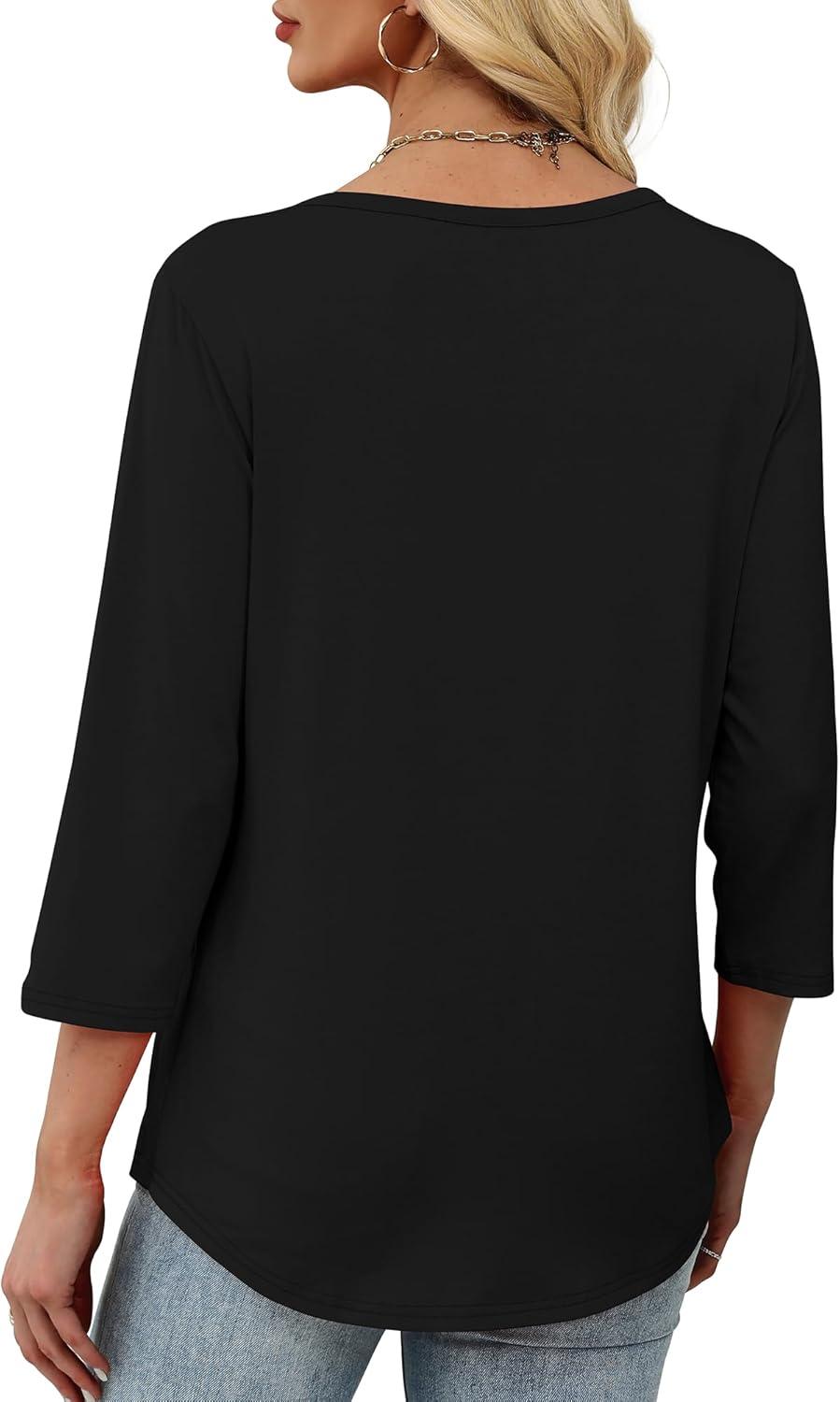 imageXIEERDUO Womens 34 Sleeve Tops 2025 VNeck Casual Pleated Shirts Blouses Beach Vacation Fall Fashion Clothes OutfitsAblack