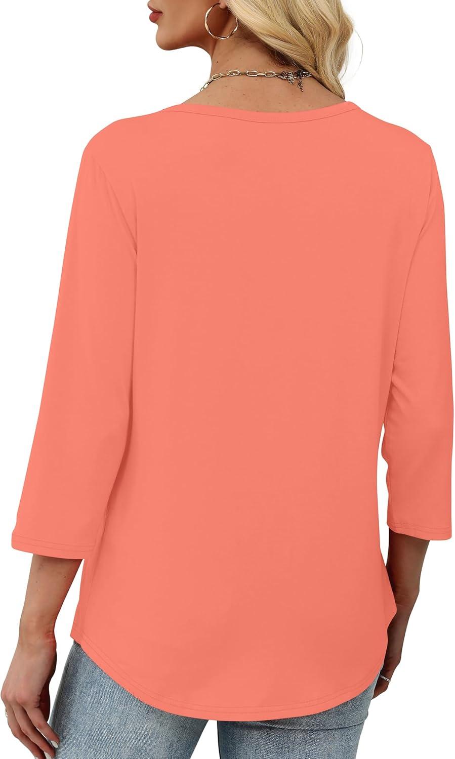 imageXIEERDUO Womens 34 Sleeve Tops 2025 VNeck Casual Pleated Shirts Blouses Beach Vacation Fall Fashion Clothes OutfitsAcoral