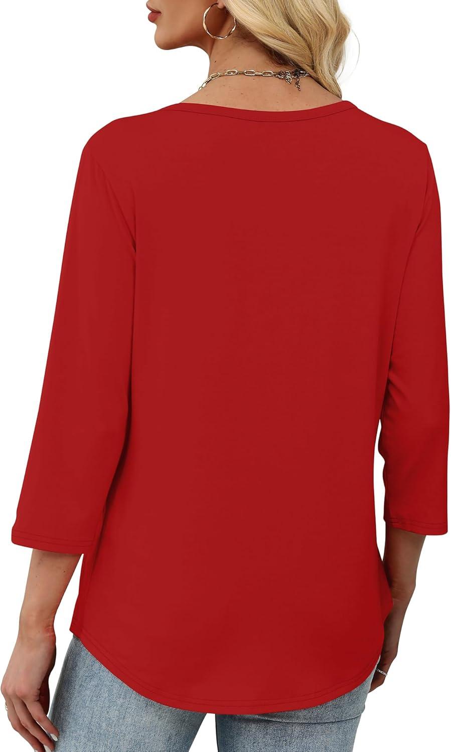 imageXIEERDUO Womens 34 Sleeve Tops 2025 VNeck Casual Pleated Shirts Blouses Beach Vacation Fall Fashion Clothes OutfitsAred