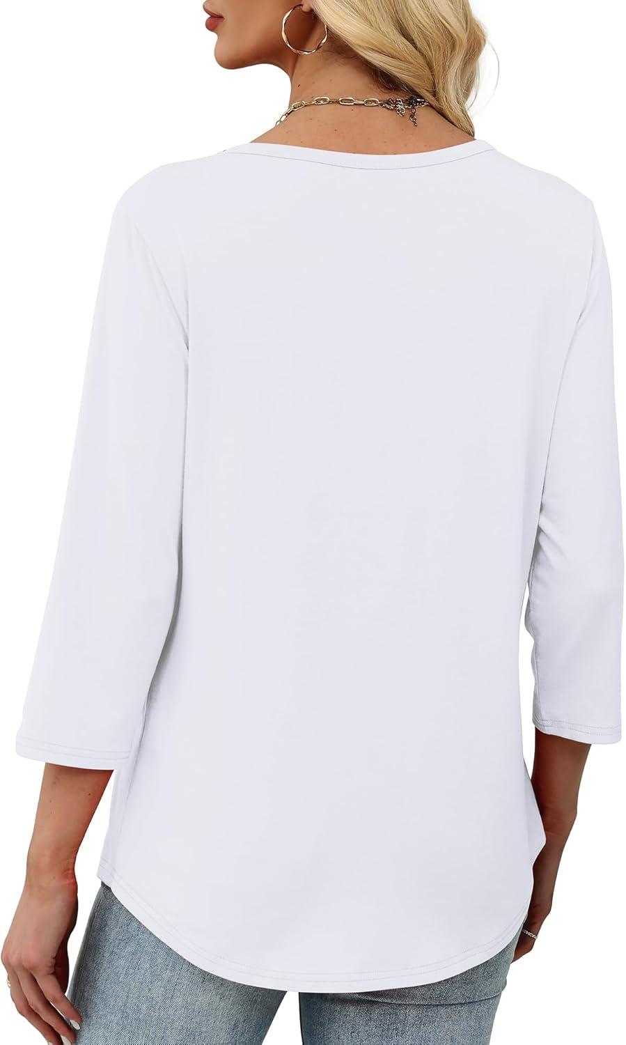 imageXIEERDUO Womens 34 Sleeve Tops 2025 VNeck Casual Pleated Shirts Blouses Beach Vacation Fall Fashion Clothes OutfitsAwhite