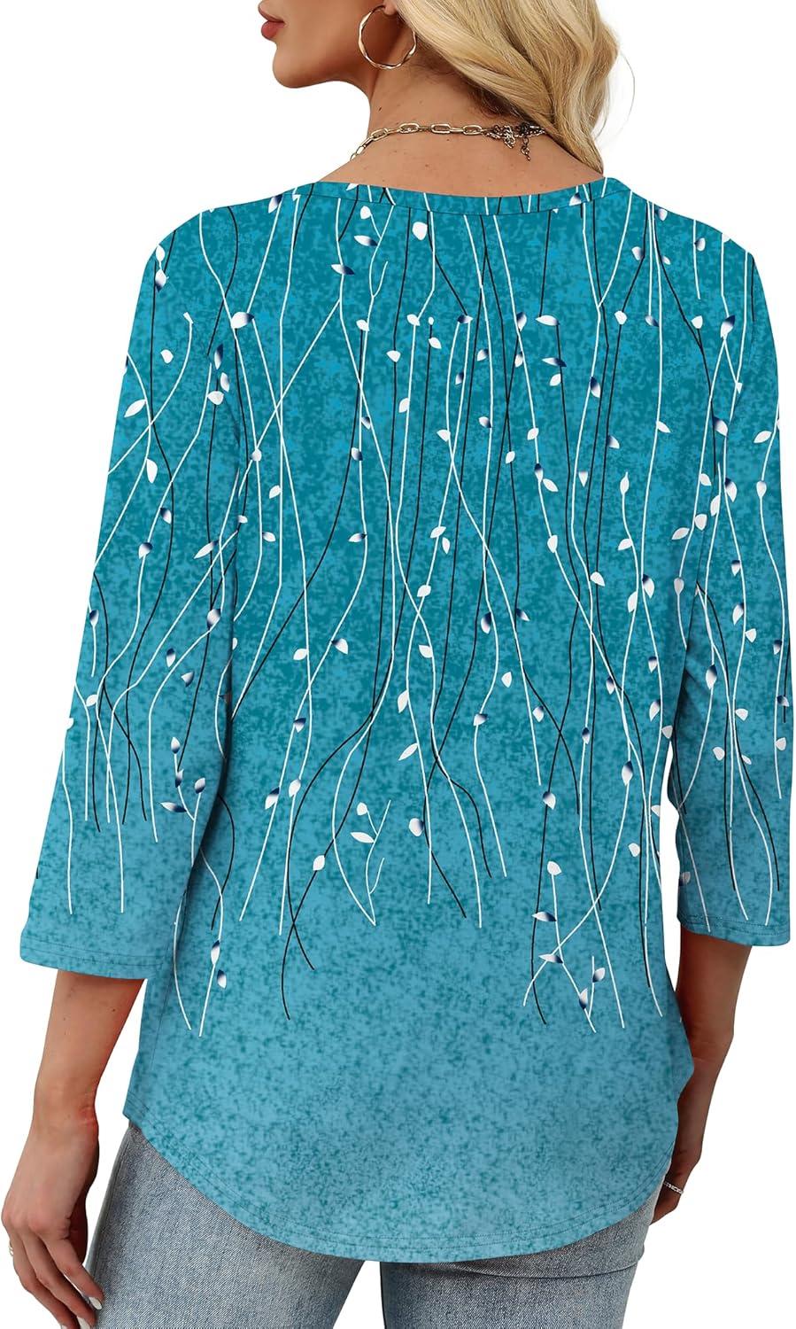 imageXIEERDUO Womens 34 Sleeve Tops 2025 VNeck Casual Pleated Shirts Blouses Beach Vacation Fall Fashion Clothes OutfitsFblue Gradient