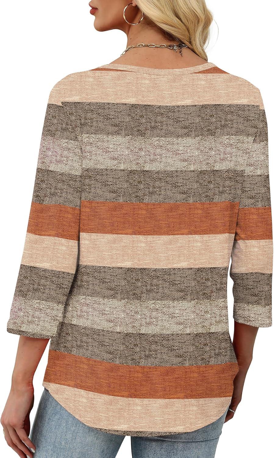 imageXIEERDUO Womens 34 Sleeve Tops 2025 VNeck Casual Pleated Shirts Blouses Beach Vacation Fall Fashion Clothes OutfitsFclay Stripe