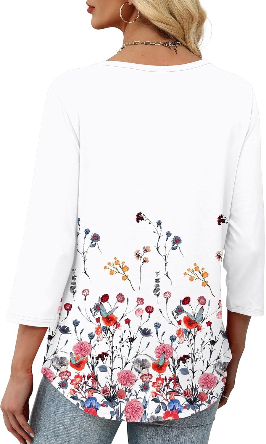 imageXIEERDUO Womens 34 Sleeve Tops 2025 VNeck Casual Pleated Shirts Blouses Beach Vacation Fall Fashion Clothes OutfitsFdandelion