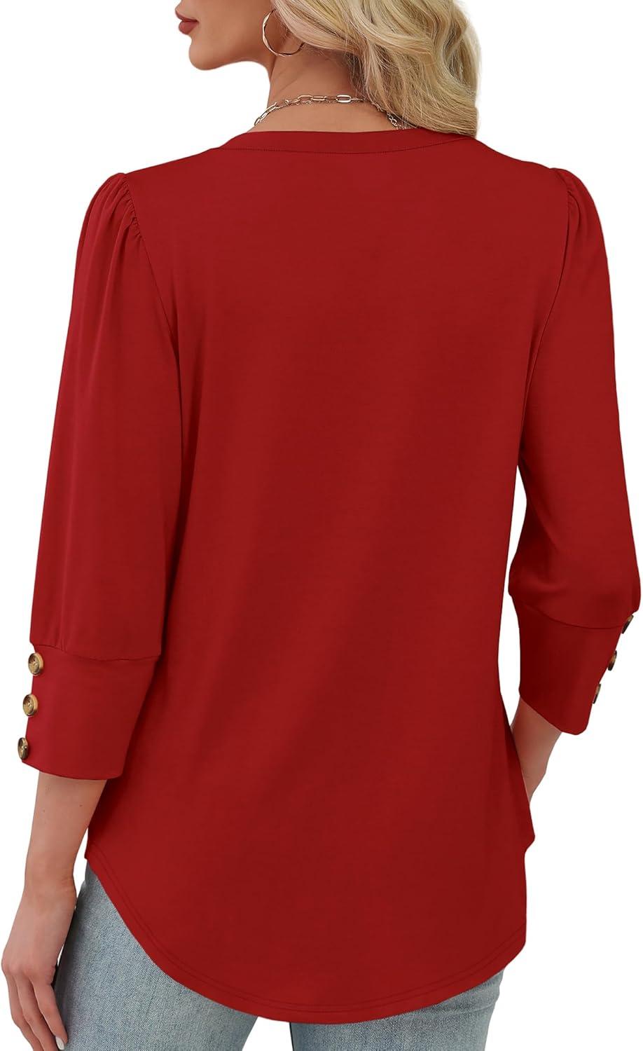 imageXIEERDUO Womens 34 Sleeve Tops with Buttons VNeck Summer Outfits Casual Blouses Shirts Beach Vacation Fall Clothes 2025Ared