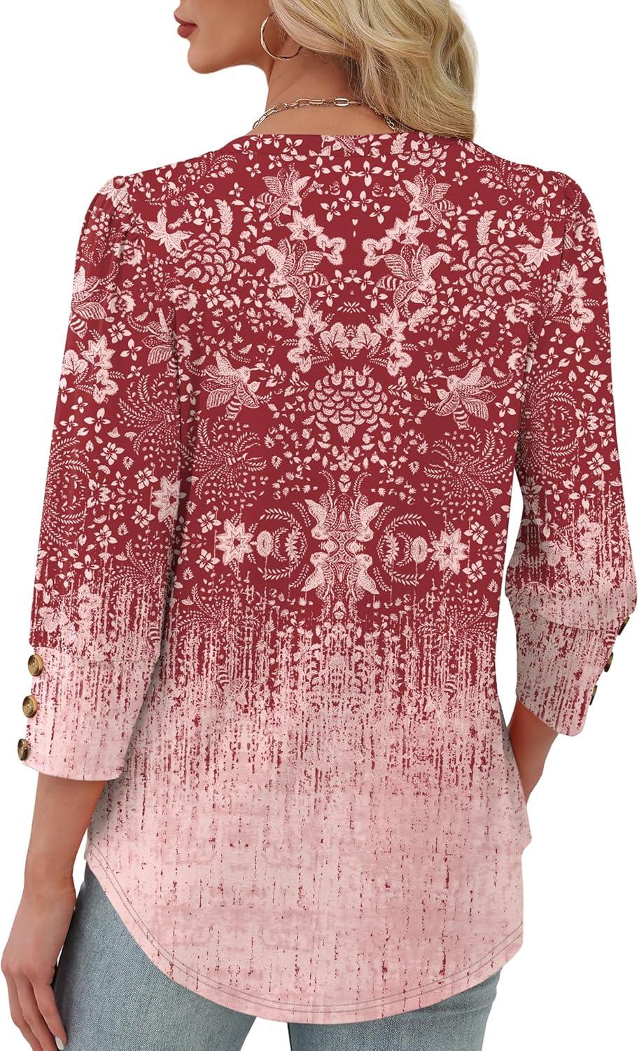 imageXIEERDUO Womens 34 Sleeve Tops with Buttons VNeck Summer Outfits Casual Blouses Shirts Beach Vacation Fall Clothes 2025Fblush Gradient