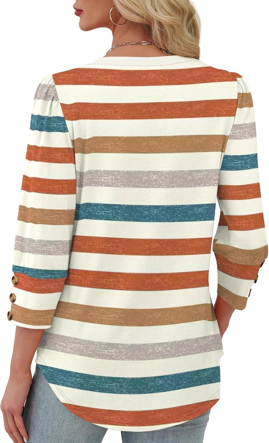 imageXIEERDUO Womens 34 Sleeve Tops with Buttons VNeck Summer Outfits Casual Blouses Shirts Beach Vacation Fall Clothes 2025Fcolorful Stripes