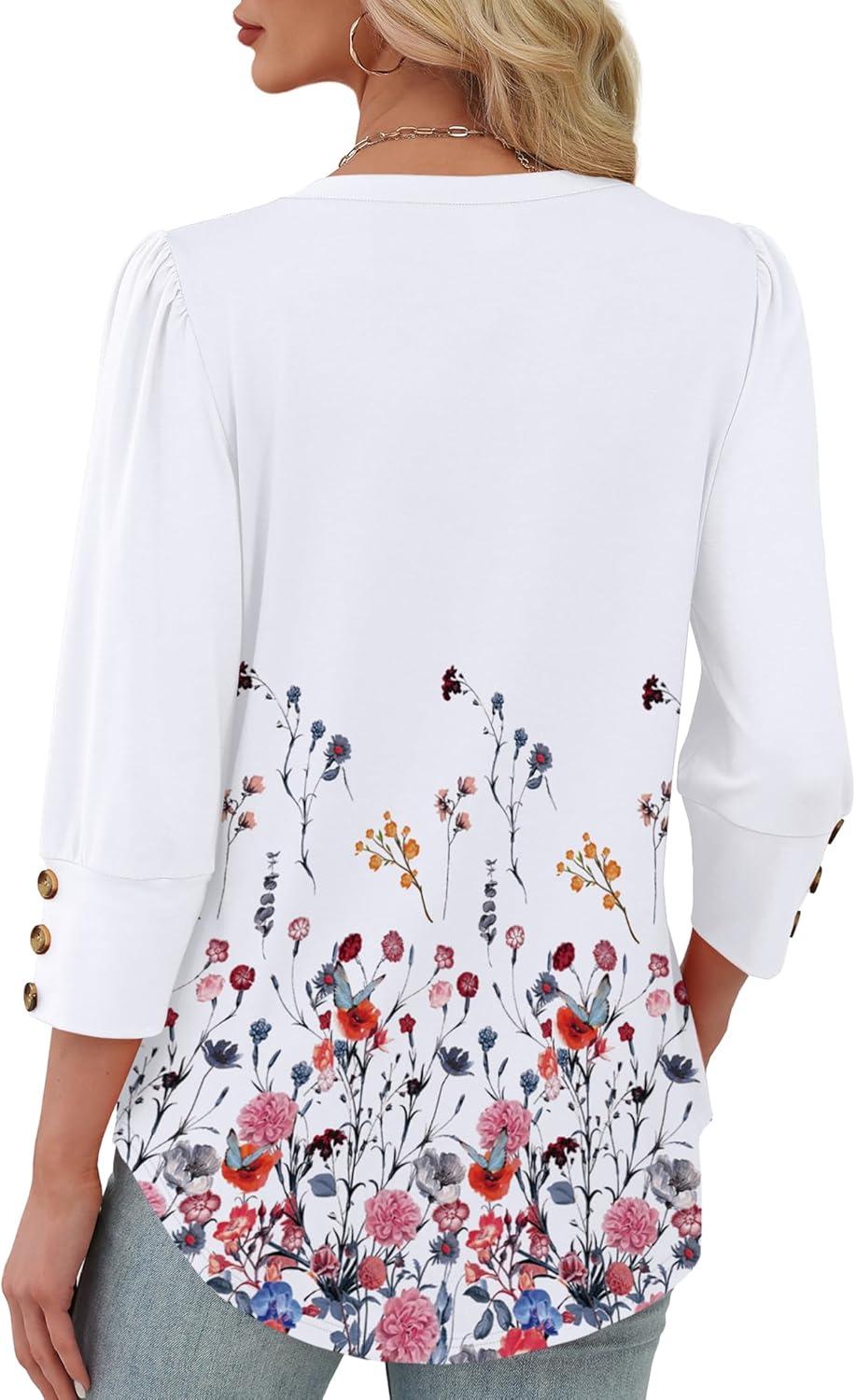 imageXIEERDUO Womens 34 Sleeve Tops with Buttons VNeck Summer Outfits Casual Blouses Shirts Beach Vacation Fall Clothes 2025Fdandelion