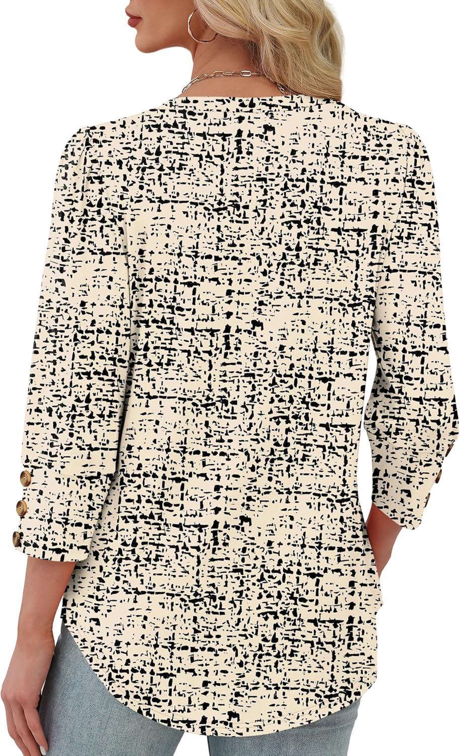 imageXIEERDUO Womens 34 Sleeve Tops with Buttons VNeck Summer Outfits Casual Blouses Shirts Beach Vacation Fall Clothes 2025Fgrid Texture