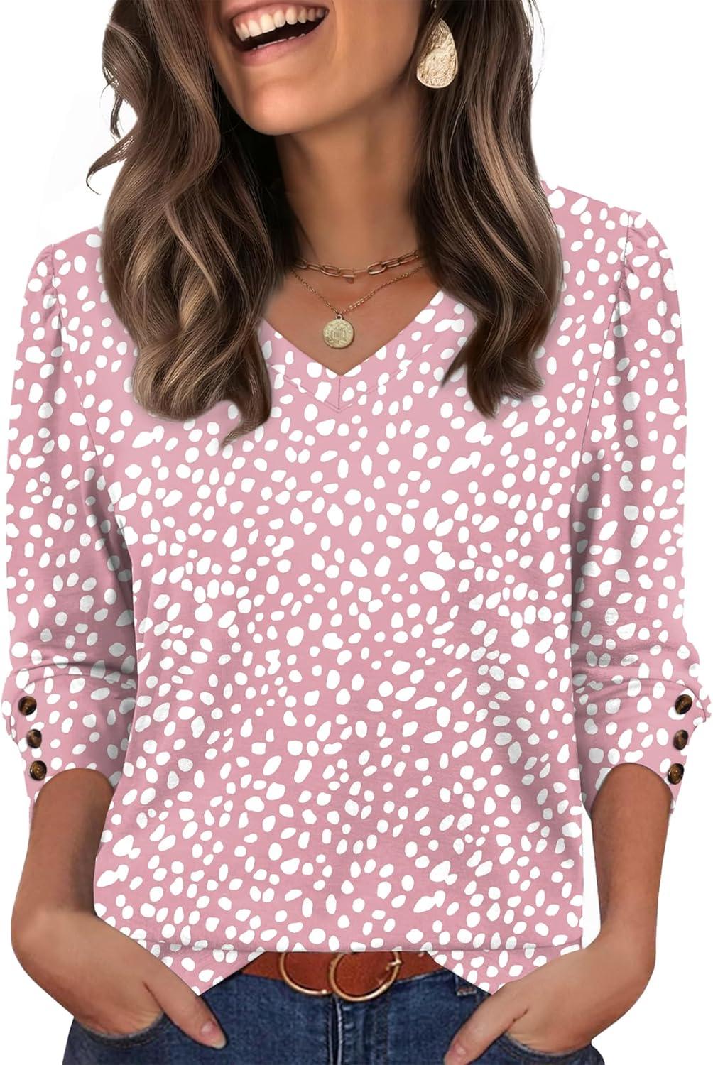 imageXIEERDUO Womens 34 Sleeve Tops with Buttons VNeck Summer Outfits Casual Blouses Shirts Beach Vacation Fall Clothes 2025Fpink Leopard