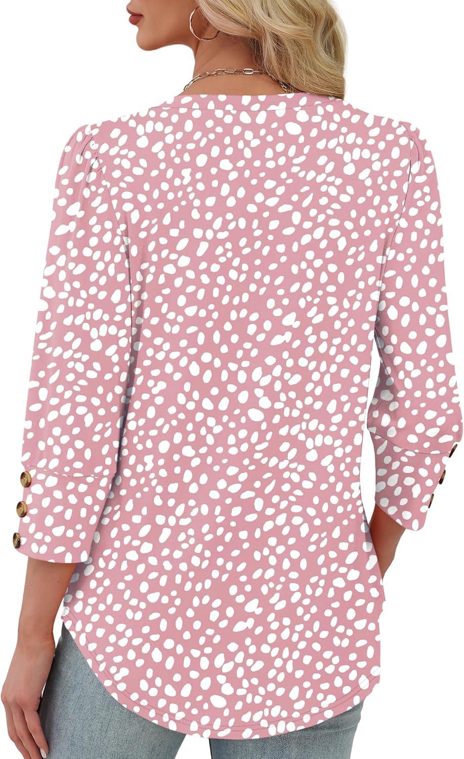 imageXIEERDUO Womens 34 Sleeve Tops with Buttons VNeck Summer Outfits Casual Blouses Shirts Beach Vacation Fall Clothes 2025Fpink Leopard