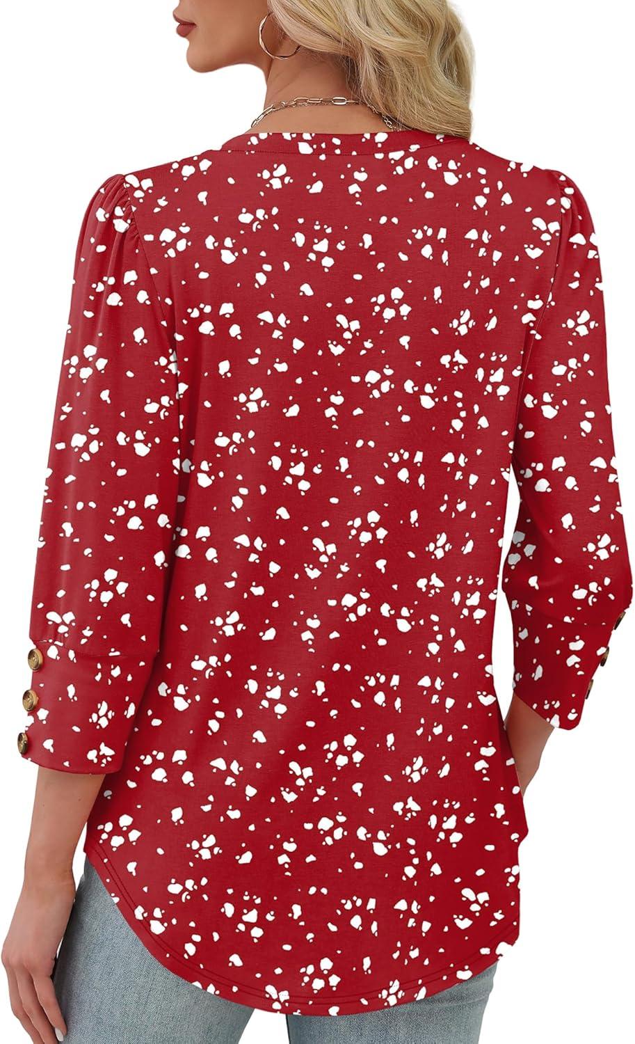 imageXIEERDUO Womens 34 Sleeve Tops with Buttons VNeck Summer Outfits Casual Blouses Shirts Beach Vacation Fall Clothes 2025Fred White Dot