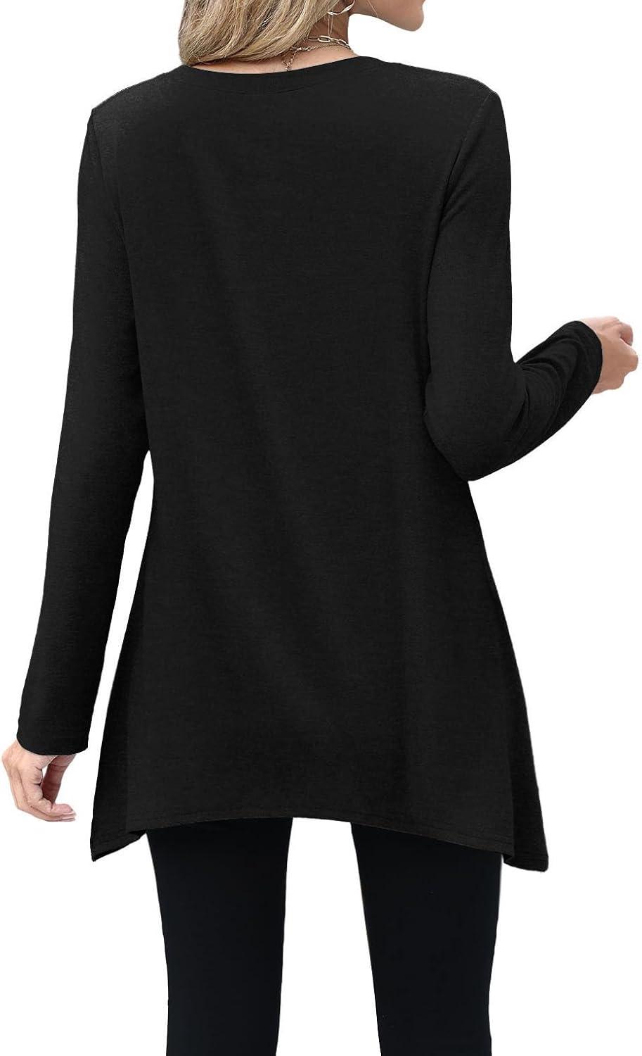 imageXIEERDUO Womens Tunic Tops Long Sleeve Crew Neck High Low Hem Loose Fit Shirts Blouses with PocketsBlack