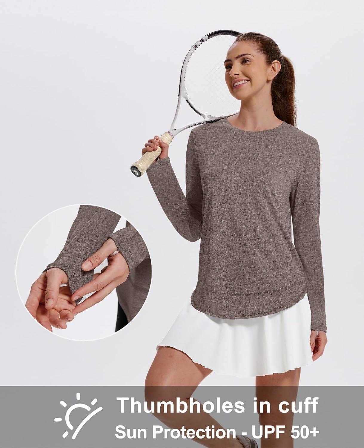 imageXIEERDUO Womens Workout Tops Long Sleeve Quick Dry UPF 50 Sun Protection Shirts for Hiking Running S3XL16 Brown