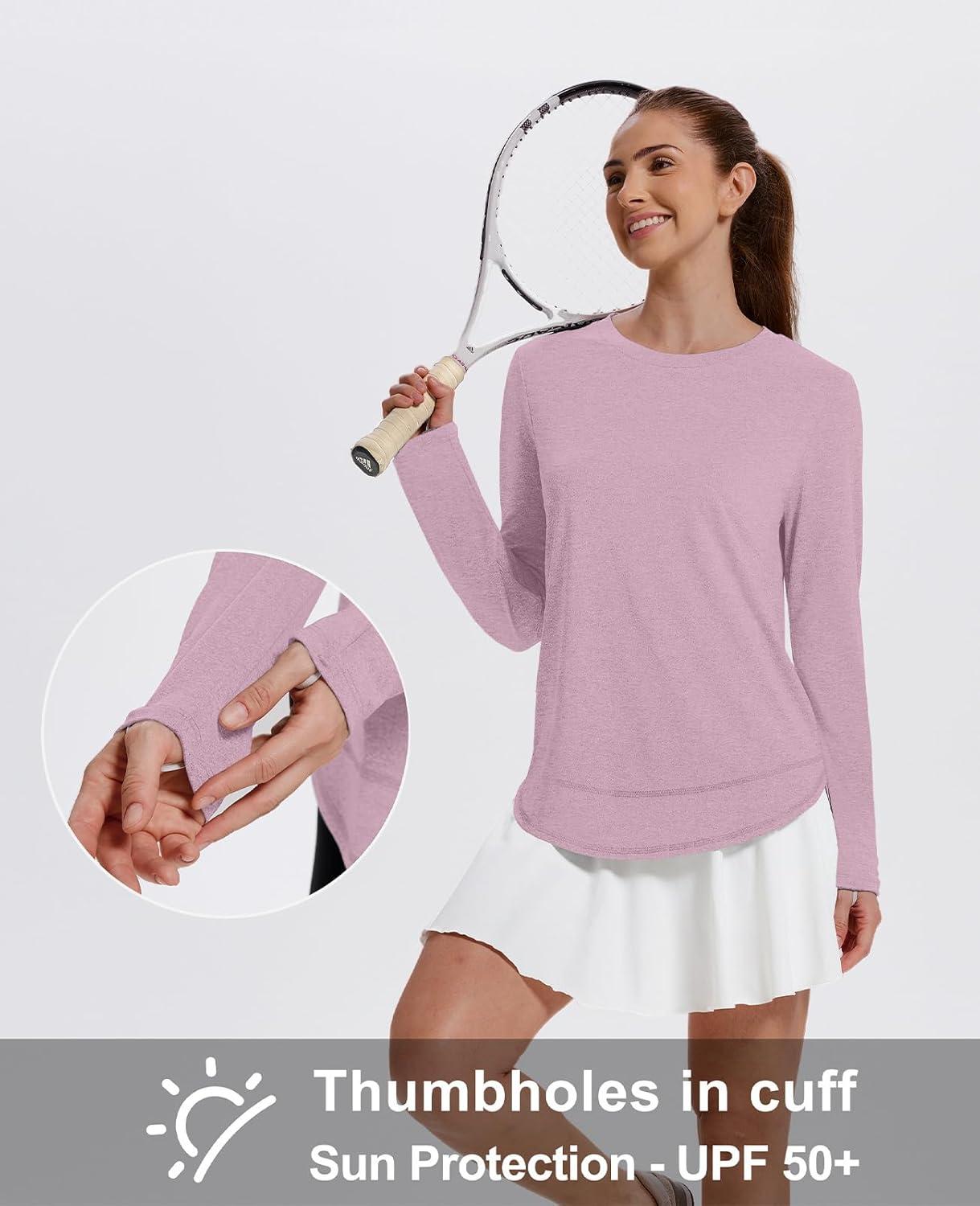 imageXIEERDUO Womens Workout Tops Long Sleeve Quick Dry UPF 50 Sun Protection Shirts for Hiking Running S3XL17 Peach Pink