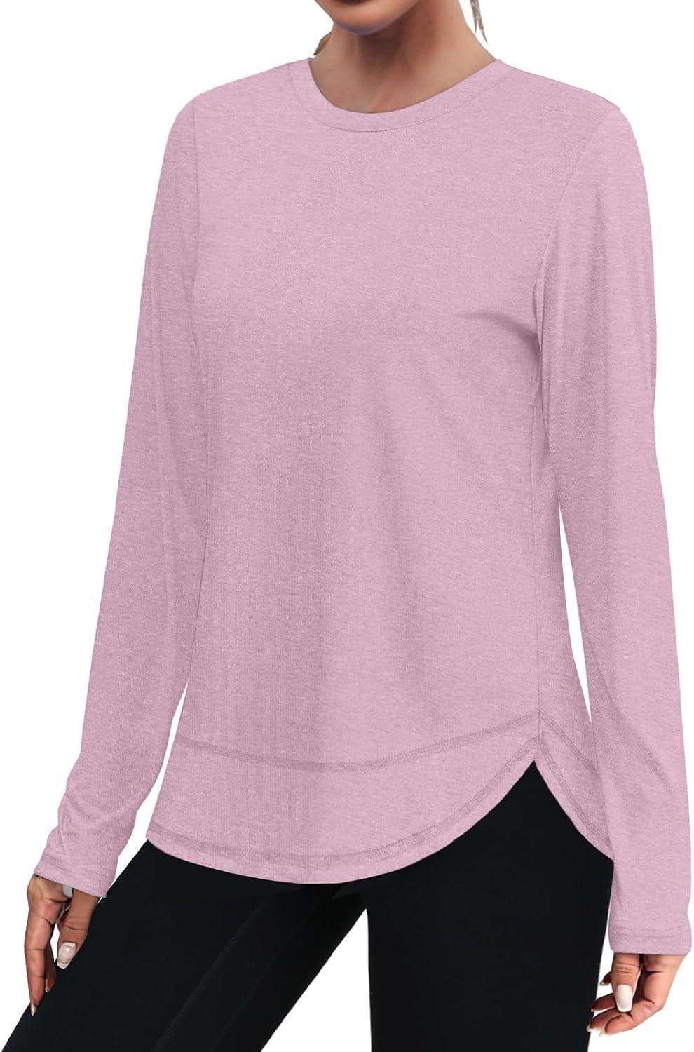 imageXIEERDUO Womens Workout Tops Long Sleeve Quick Dry UPF 50 Sun Protection Shirts for Hiking Running S3XL17 Peach Pink