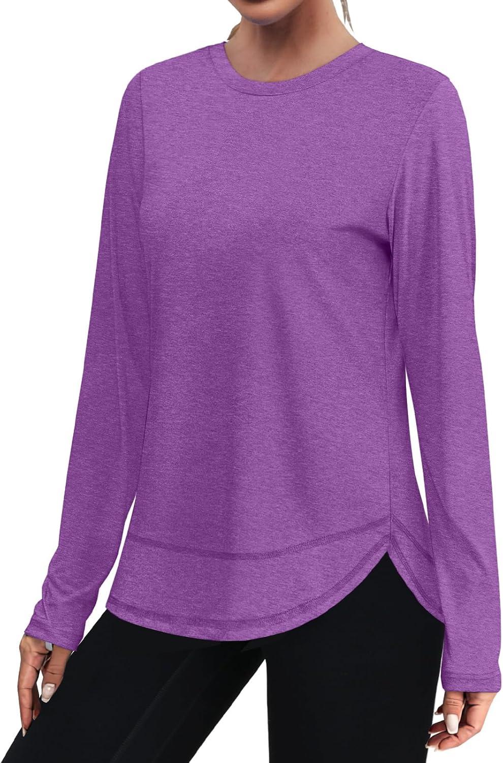 imageXIEERDUO Womens Workout Tops Long Sleeve Quick Dry UPF 50 Sun Protection Shirts for Hiking Running S3XL18 Bright Purple