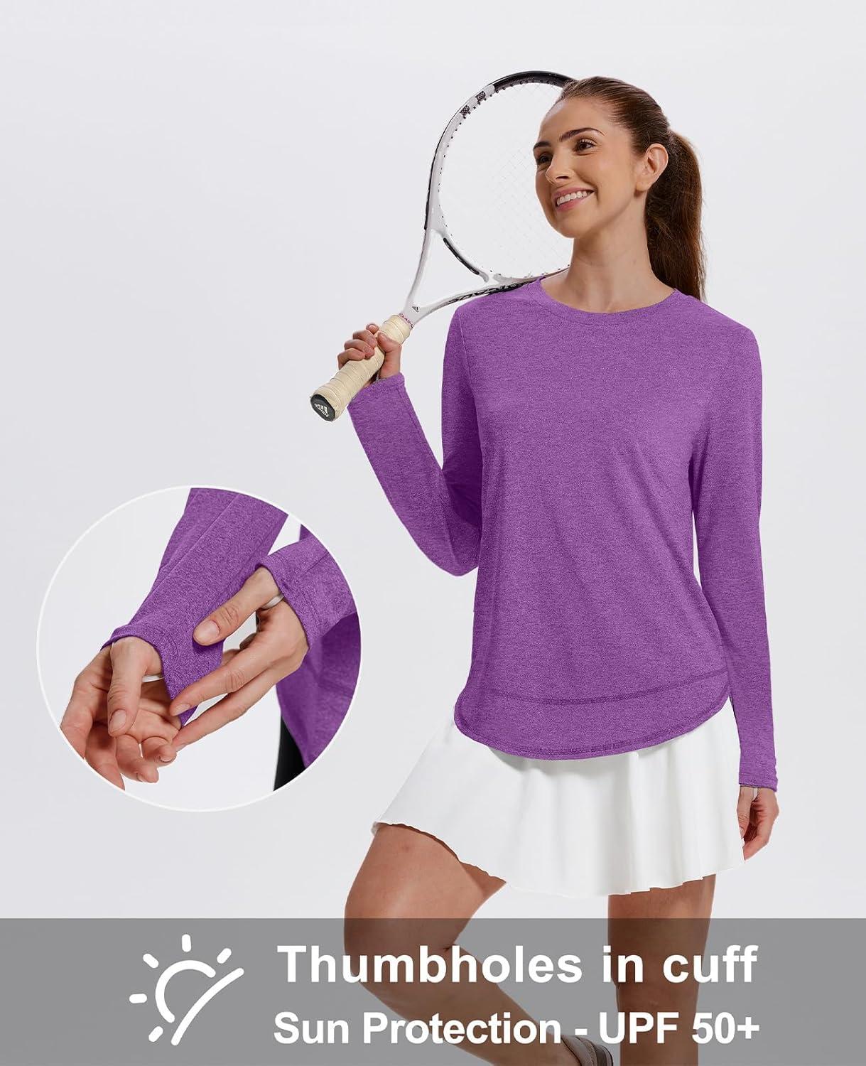 imageXIEERDUO Womens Workout Tops Long Sleeve Quick Dry UPF 50 Sun Protection Shirts for Hiking Running S3XL18 Bright Purple