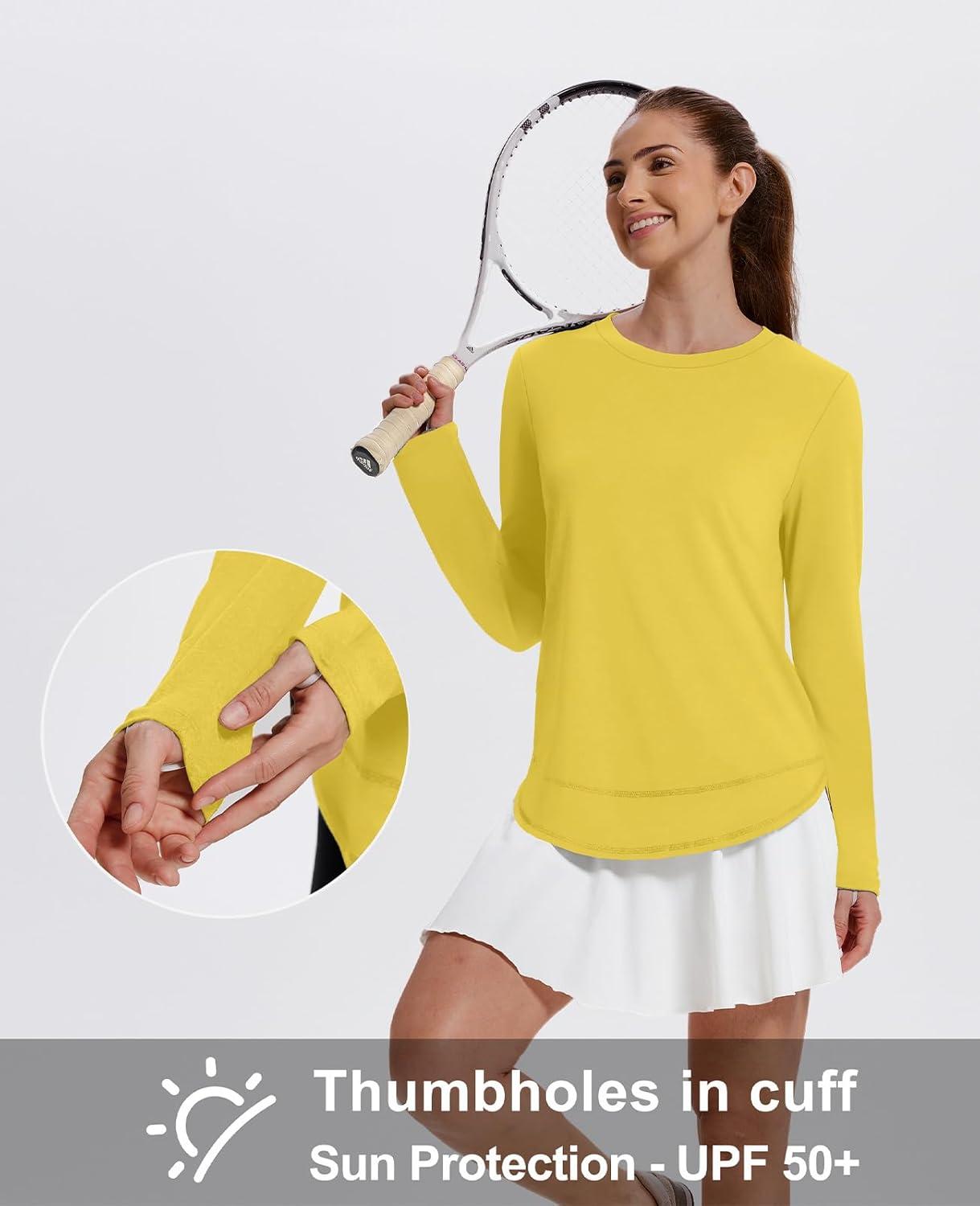 imageXIEERDUO Womens Workout Tops Long Sleeve Quick Dry UPF 50 Sun Protection Shirts for Hiking Running S3XL19 Yellow