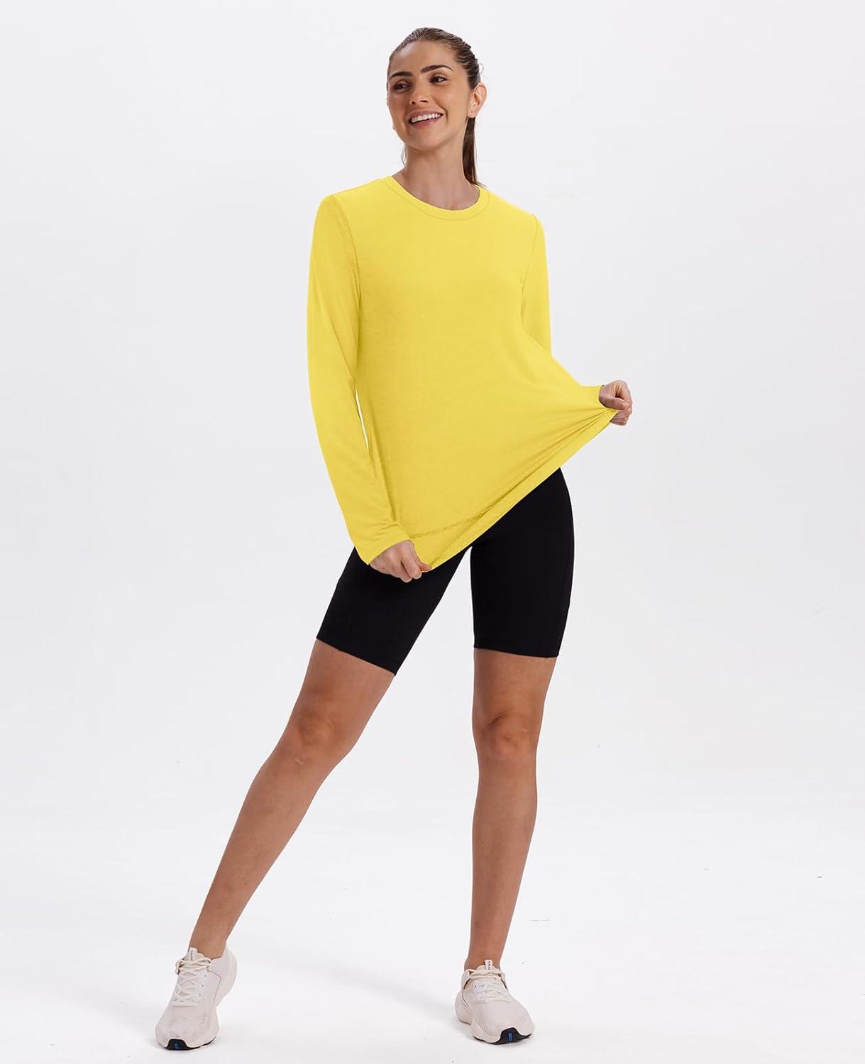 imageXIEERDUO Womens Workout Tops Long Sleeve Quick Dry UPF 50 Sun Protection Shirts for Hiking Running S3XL19 Yellow