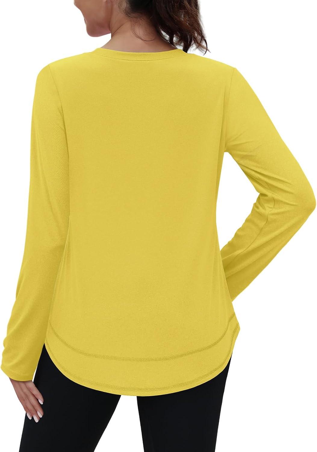 imageXIEERDUO Womens Workout Tops Long Sleeve Quick Dry UPF 50 Sun Protection Shirts for Hiking Running S3XL19 Yellow