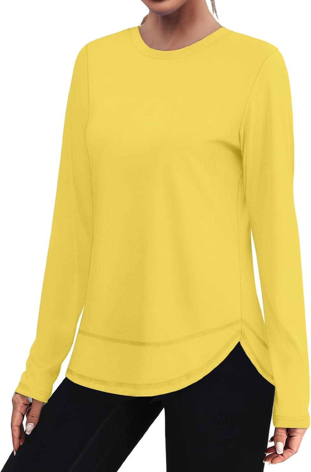 imageXIEERDUO Womens Workout Tops Long Sleeve Quick Dry UPF 50 Sun Protection Shirts for Hiking Running S3XL19 Yellow