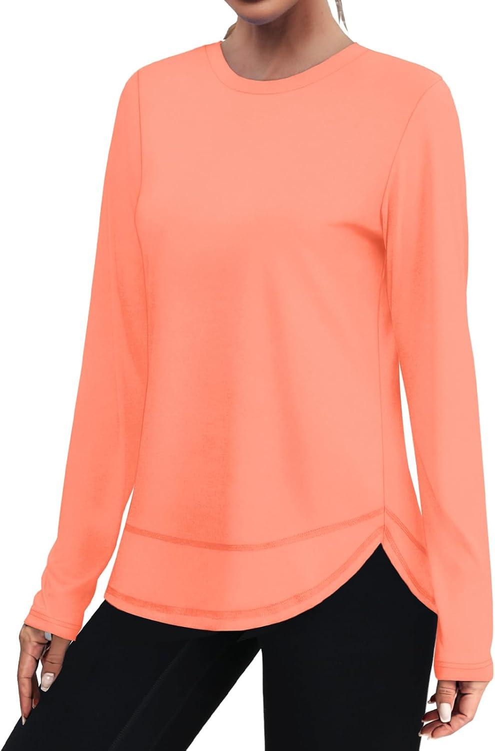 imageXIEERDUO Womens Workout Tops Long Sleeve Quick Dry UPF 50 Sun Protection Shirts for Hiking Running S3XL20 Light Orange