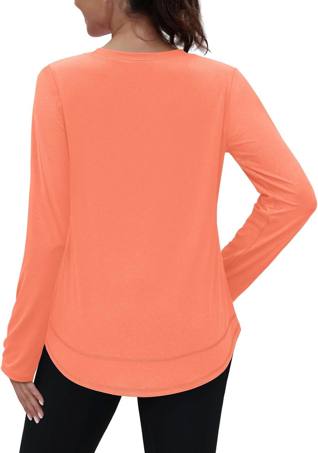imageXIEERDUO Womens Workout Tops Long Sleeve Quick Dry UPF 50 Sun Protection Shirts for Hiking Running S3XL20 Light Orange