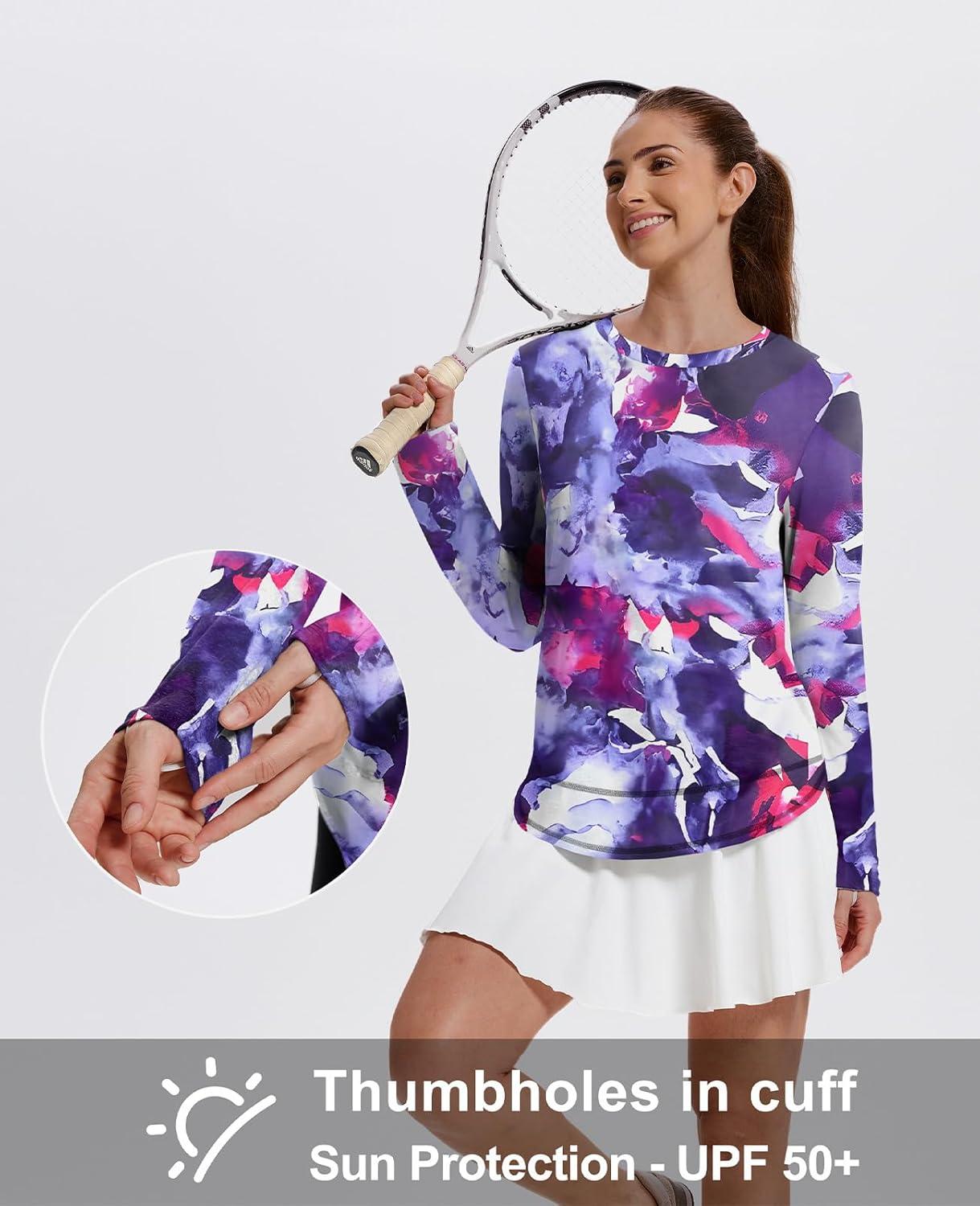 imageXIEERDUO Womens Workout Tops Long Sleeve Quick Dry UPF 50 Sun Protection Shirts for Hiking Running S3XL21 Tie Dye Purple Floral