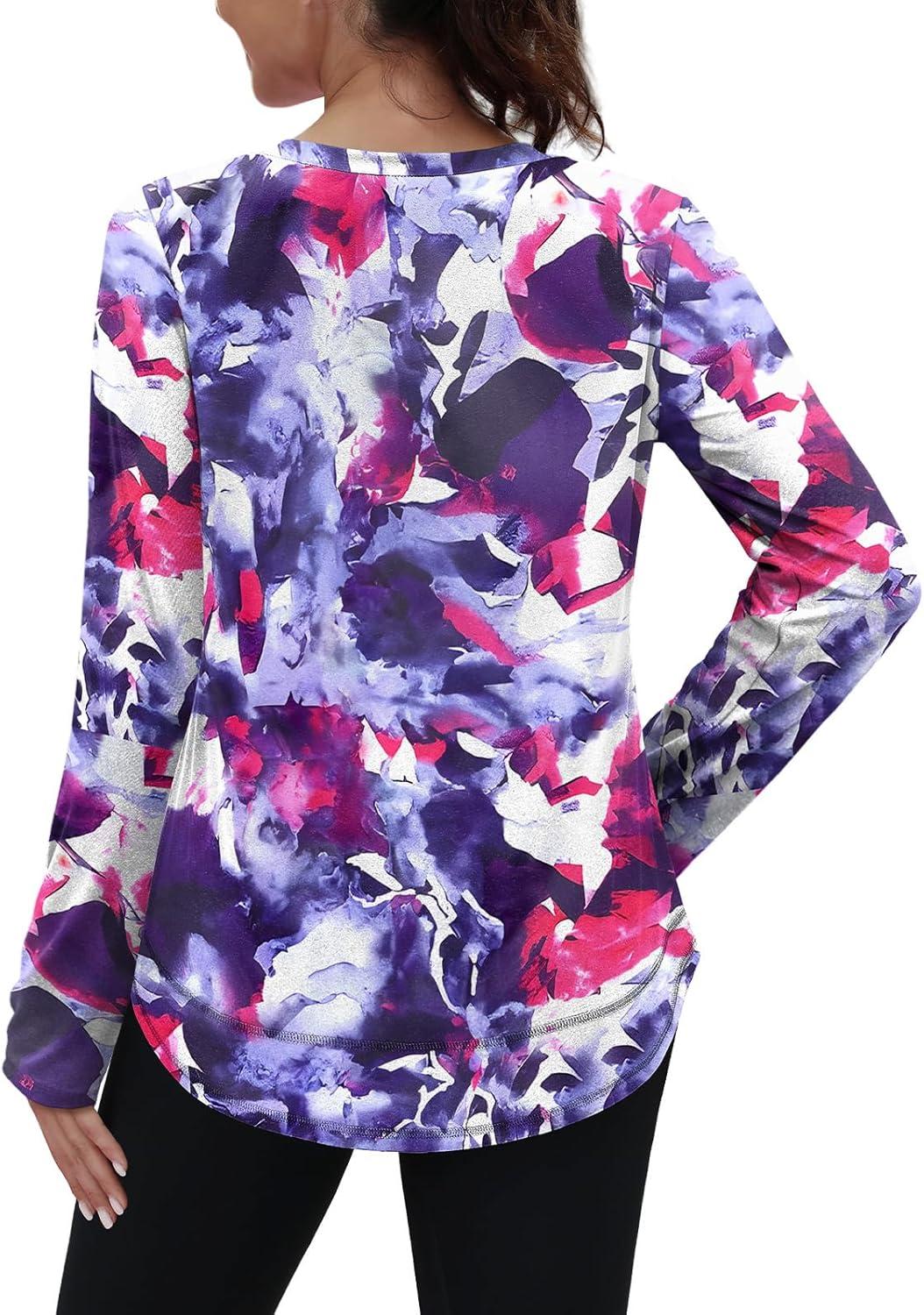 imageXIEERDUO Womens Workout Tops Long Sleeve Quick Dry UPF 50 Sun Protection Shirts for Hiking Running S3XL21 Tie Dye Purple Floral
