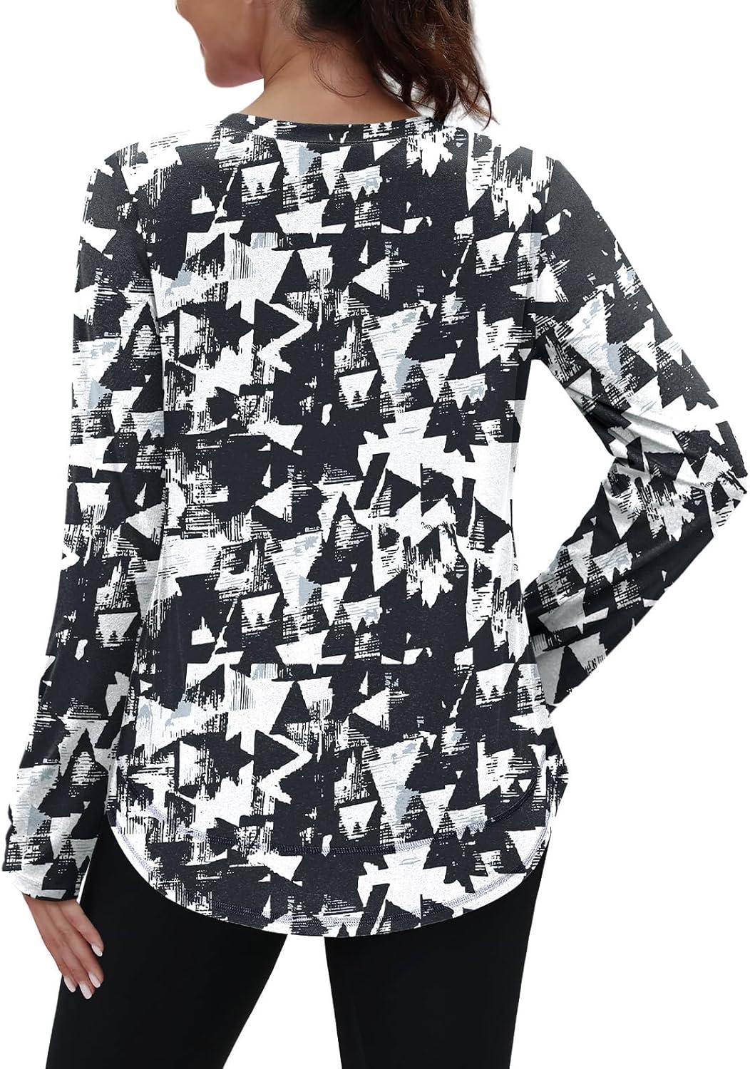 imageXIEERDUO Womens Workout Tops Long Sleeve Quick Dry UPF 50 Sun Protection Shirts for Hiking Running S3XL22 Black White Floral