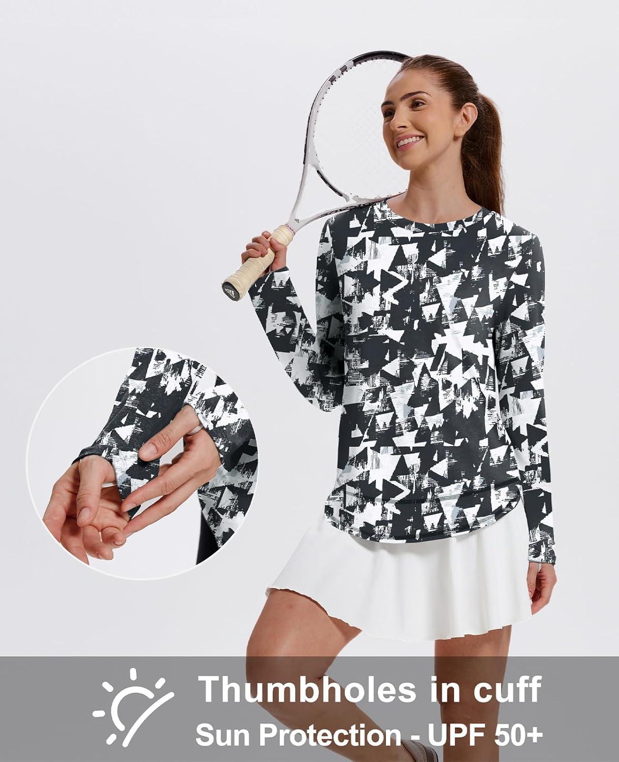 imageXIEERDUO Womens Workout Tops Long Sleeve Quick Dry UPF 50 Sun Protection Shirts for Hiking Running S3XL22 Black White Floral