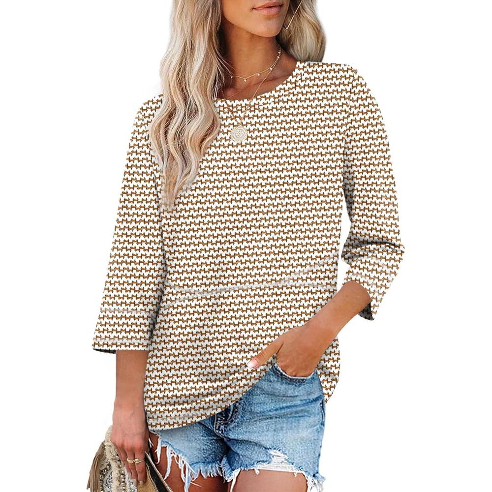 imageXIEERDUO 34 Length Sleeve Tops for Women Business Casual Blouses Slit Side Shirts Blouses Summer Fashion Clothes 2026Floral Stripes