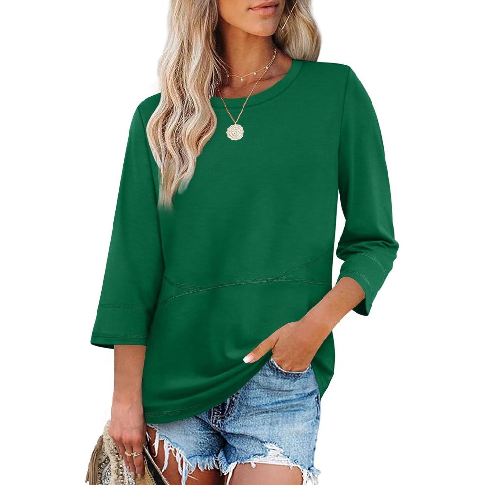 imageXIEERDUO 34 Length Sleeve Tops for Women Business Casual Blouses Slit Side Shirts Blouses Summer Fashion Clothes 2026Green