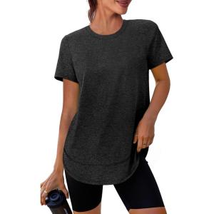 Womens Workout Tops Short Sleeve Shirts with Sun Protection UPF 50+ Quick Dry Outfits for Hiking Running S-3XL(02 Black)