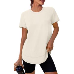 Womens Workout Tops Short Sleeve Shirts with Sun Protection UPF 50+ Quick Dry Outfits for Hiking Running S-3XL(07 Cream White)