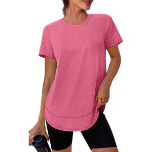 Womens Workout Tops Short Sleeve Shirts with Sun Protection UPF 50+ Quick Dry Outfits for Hiking Running S-3XL(08 Watermelon Red)