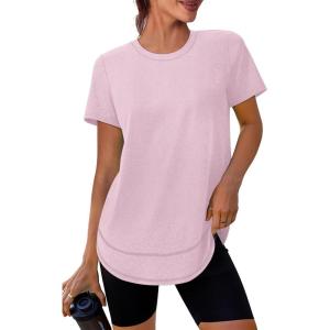 Womens Workout Tops Short Sleeve Shirts with Sun Protection UPF 50+ Quick Dry Outfits for Hiking Running S-3XL(17 Peach Pink)