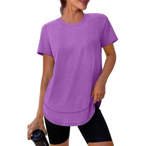 Womens Workout Tops Short Sleeve Shirts with Sun Protection UPF 50+ Quick Dry Outfits for Hiking Running S-3XL(18 Light Purple)