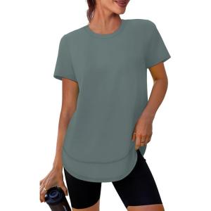 Womens Workout Tops Short Sleeve Shirts with Sun Protection UPF 50+ Quick Dry Outfits for Hiking Running S-3XL(21 Grey Green)