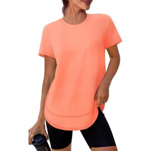 Womens Workout Tops Short Sleeve Shirts with Sun Protection UPF 50+ Quick Dry Outfits for Hiking Running S-3XL(22 Light Orange)