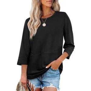 XIEERDUO 3/4 Length Sleeve Tops for Women Business Casual Blouses Slit Side Shirts Blouses Summer Fashion Clothes 2026(Black)