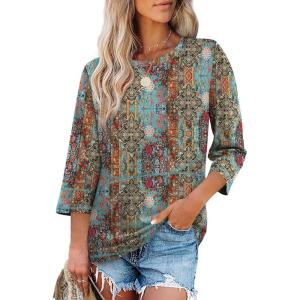 XIEERDUO 3/4 Length Sleeve Tops for Women Business Casual Blouses Slit Side Shirts Blouses Summer Fashion Clothes 2026(Floral Multicolor)