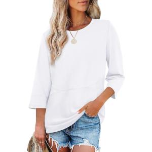 XIEERDUO 3/4 Length Sleeve Tops for Women Business Casual Blouses Slit Side Shirts Blouses Summer Fashion Clothes 2026(White)